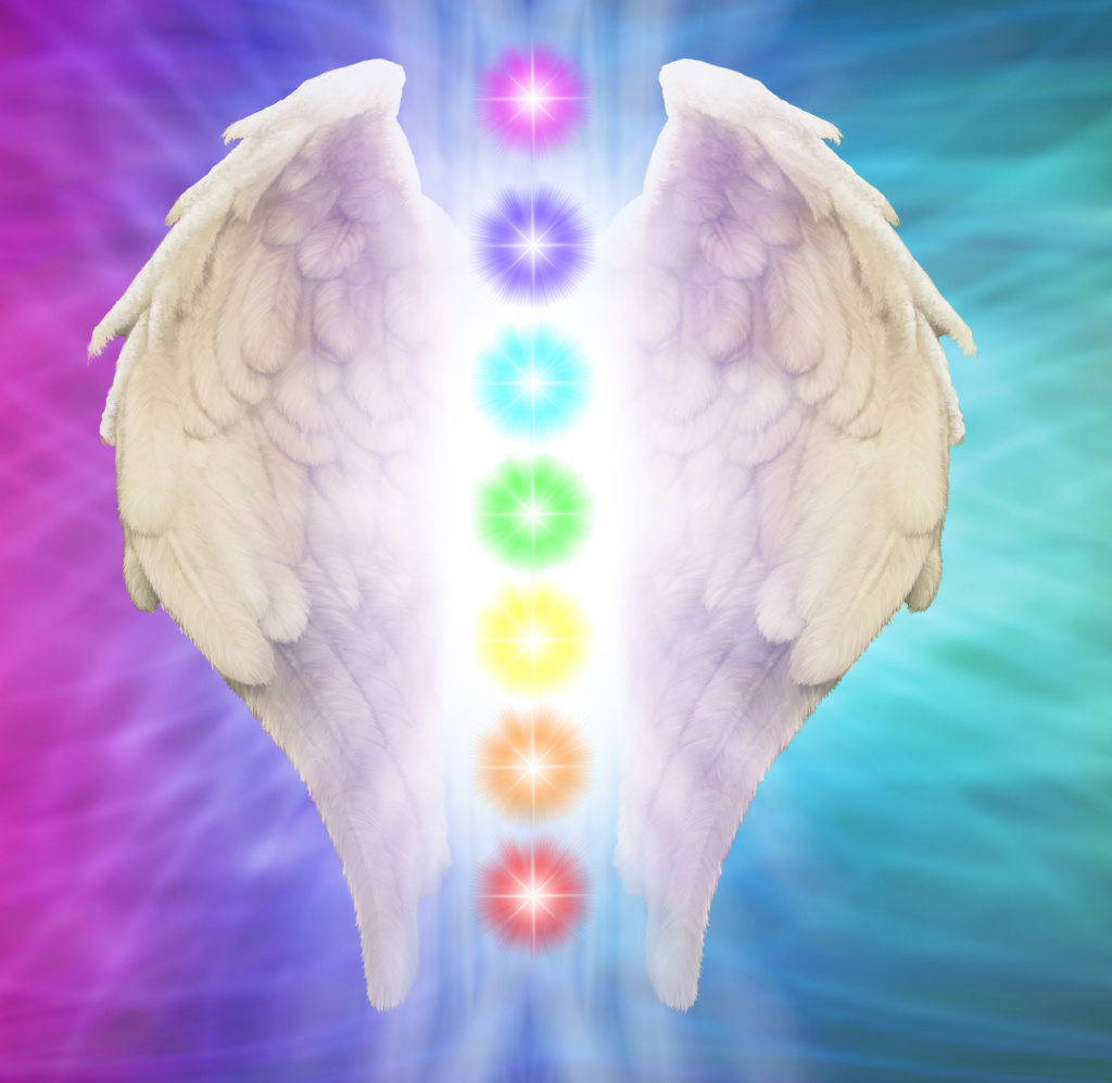 Reiki Angel Wings and Chakras Rainbow Banner